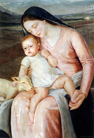 Opere 32 - Madonna con Bambino e Agnello - 1927 Olio su tela - artista Giuseppe Moroni - pittore